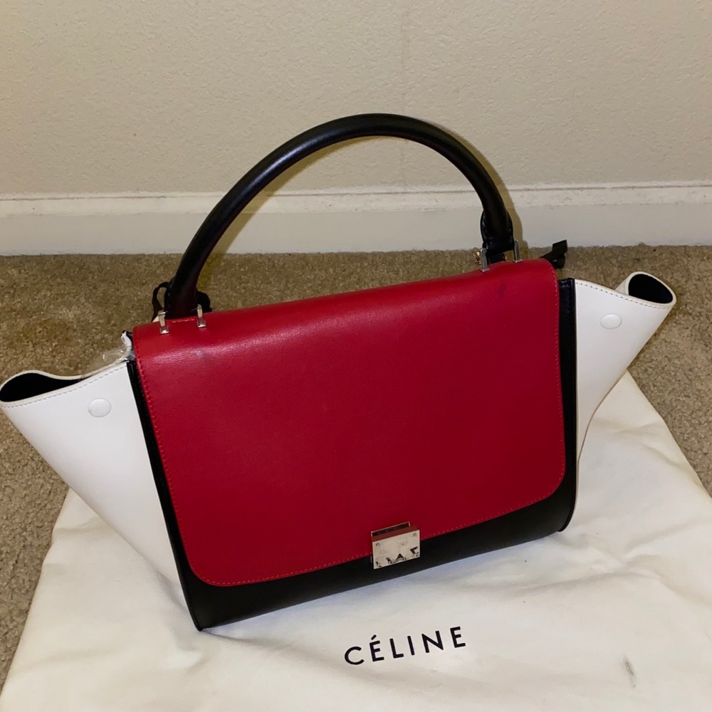 Celine Tricolor Red, White, and Black Shoulder Bag